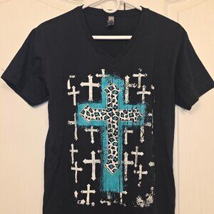Leopard print Cross  v neck t-shirt